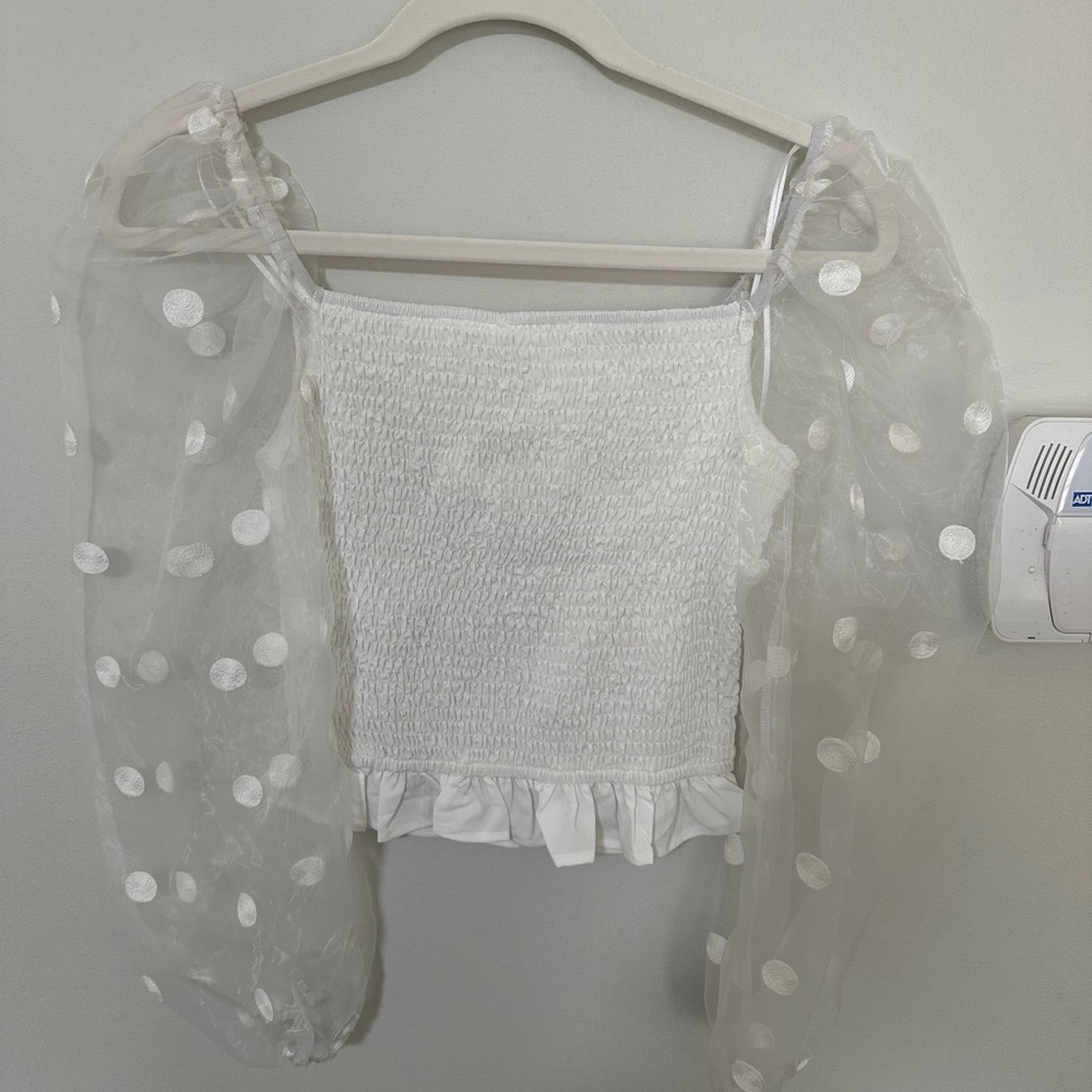 White Top with Sheer Sleeves